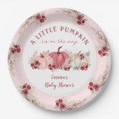 Kleine Pompoen Marsala Herfst Meisje Baby shower Papieren Bordje (Voorkant)