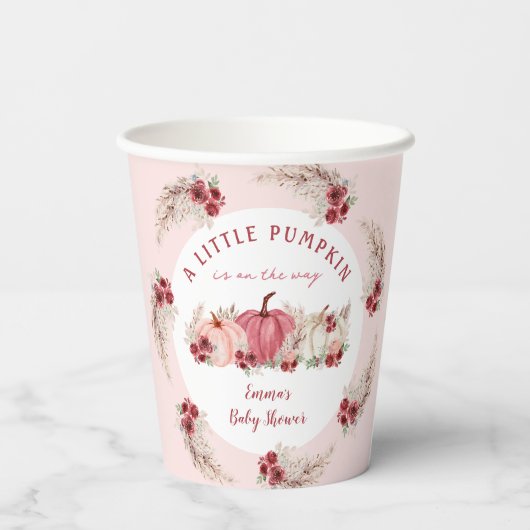 Kleine Pompoen Marsala Roze Herfst Boho Baby showe Papieren Bekers (Achterkant)