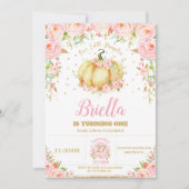 Kleine Pompoen Meisje 1e Verjaardag Roze Bloemen B Kaart (Voorkant)