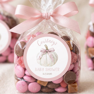 Kleine Pompoen Meisje Baby Shower Roze Strik Ronde Sticker