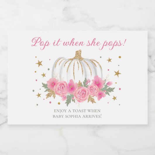 Kleine pompoen meisje Pop het als ze Pop Sparkling Wijnetiket (Enkel label)