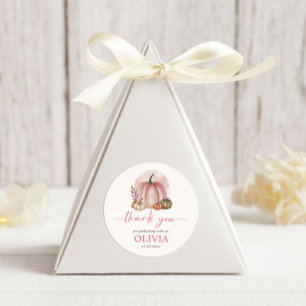 Kleine Pompoen Meisje Roze Baby Shower Bedankt Ronde Sticker
