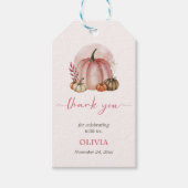 Kleine Pompoen Meisje Roze Baby Shower Dank Je Cadeaulabel (Voorkant)