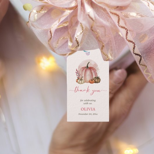 Kleine Pompoen Meisje Roze Baby Shower Dank Je Cadeaulabel