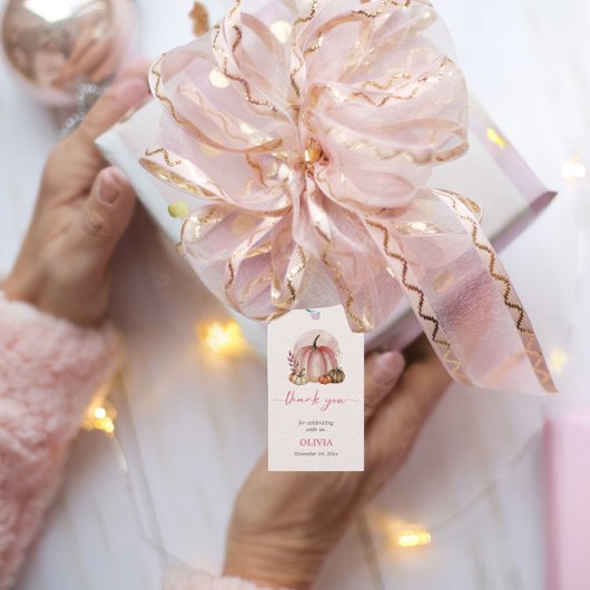 Kleine Pompoen Meisje Roze Baby Shower Dank Je Cadeaulabel