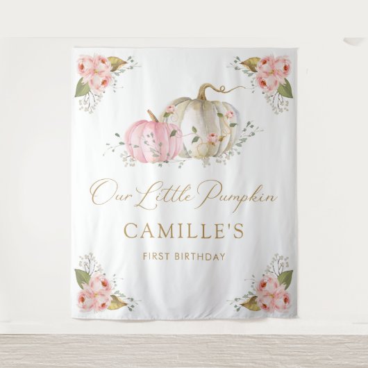 Kleine pompoen meisje verjaardag partij achtergron wandkleed (Voorkant)