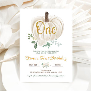 Kleine pompoen meisjes 1e verjaardag uitnodiging