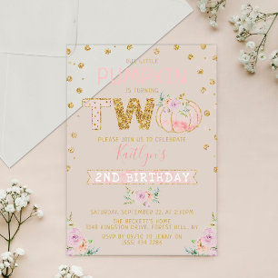 Kleine pompoen meisjes 2e verjaardag acryl uitnodigingen