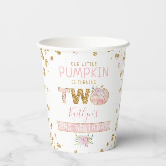 Kleine pompoen meisjes 2e verjaardag papieren bekers (Achterkant)