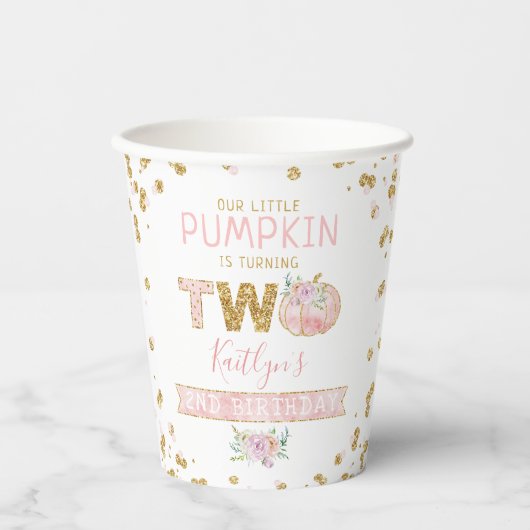 Kleine pompoen meisjes 2e verjaardag papieren bekers (Voorkant)