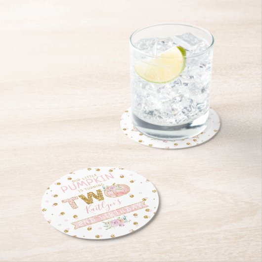 Kleine pompoen meisjes 2e verjaardag ronde kartonnen onderzetter (Insitu)