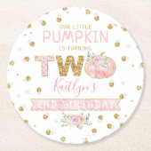 Kleine pompoen meisjes 2e verjaardag ronde kartonnen onderzetter (Voorkant)