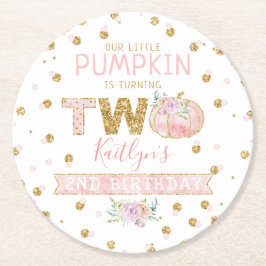 Kleine pompoen meisjes 2e verjaardag ronde kartonnen onderzetter