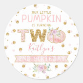 Kleine pompoen meisjes 2e verjaardag ronde sticker (Voorkant)