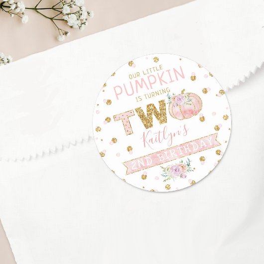 Kleine pompoen meisjes 2e verjaardag ronde sticker