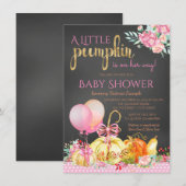 Kleine Pompoen Meisjes Schoolbord Herfst Baby Show Kaart (Voorkant / Achterkant)