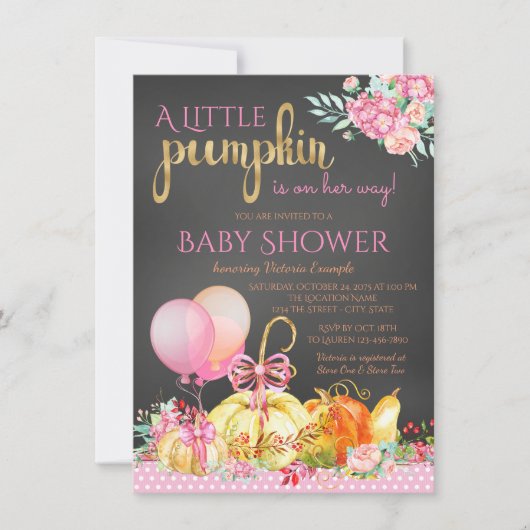 Kleine Pompoen Meisjes Schoolbord Herfst Baby Show Kaart (Voorkant)