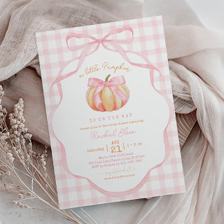 Kleine Pompoen met Roze Strik Baby Shower Kaart