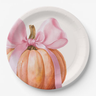 Kleine pompoen met roze strik – Baby shower Papieren Bordje