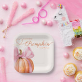 Kleine pompoen met roze strik – Baby shower Papieren Bordje (Feest)