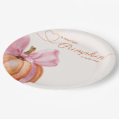 Kleine pompoen met roze strik – Baby shower Papieren Bordje (Gekanteld)
