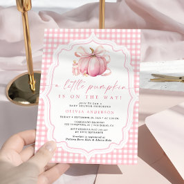 Kleine Pompoen Mooie Roze Strik Meisje Baby Shower Kaart