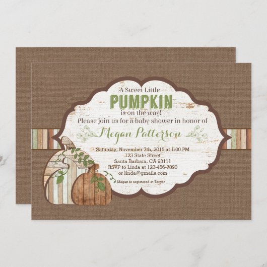 Kleine pompoen onderweg! rustiek Baby shower Kaart (Voorkant / Achterkant)