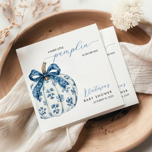 Kleine pompoen op de Way Boy Baby shower Blue Bow Servet