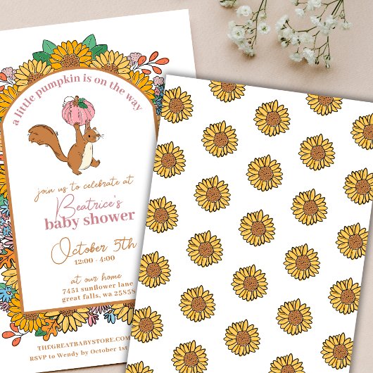 Kleine pompoen op de Way Girl Baby shower Kaart