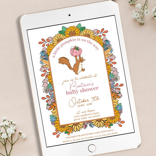 Kleine pompoen op de Way Girl Baby shower Kaart