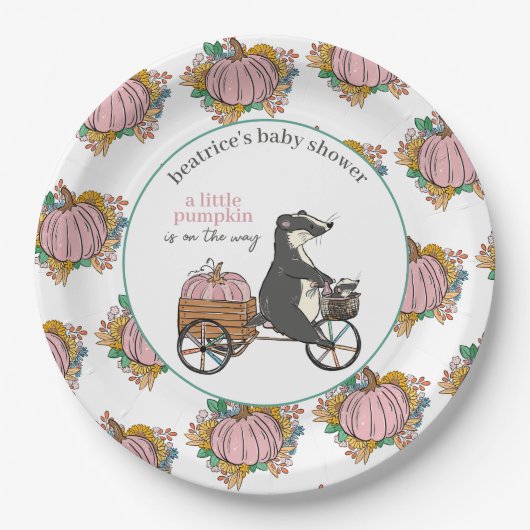 Kleine pompoen op de Way Girl Baby shower Papieren Bordje (Voorkant)