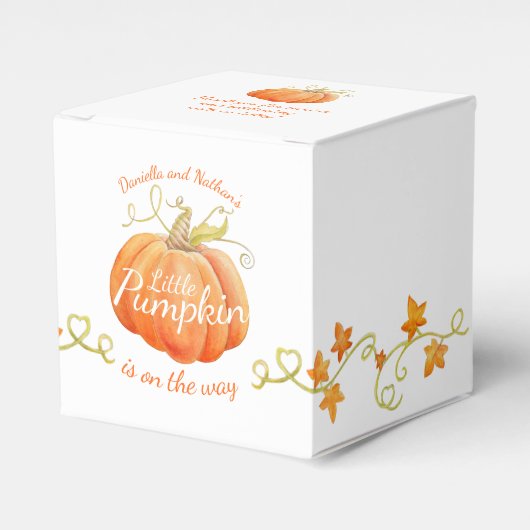 Kleine pompoen op de weg baby shower bedankdoosjes (Voorkant Zijde)