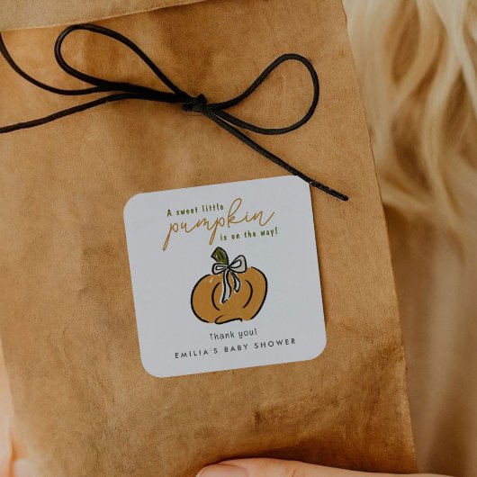 Kleine pompoen op de weg Baby shower dank je Vierkante Sticker