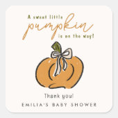 Kleine pompoen op de weg Baby shower dank je Vierkante Sticker (Voorkant)