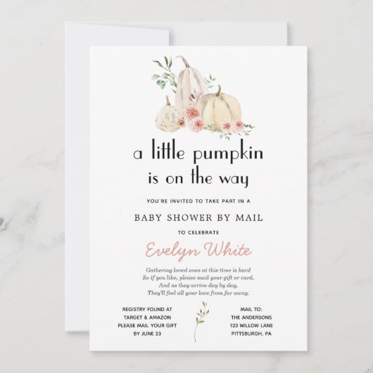 Kleine pompoen op de weg Baby shower door Mail Inv Kaart (Voorkant)