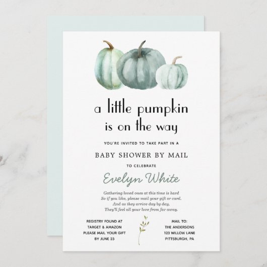 Kleine pompoen op de weg Baby shower per post Kaart (Voorkant / Achterkant)