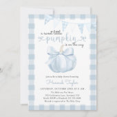 Kleine pompoen op de weg Blue Bow Baby shower Kaart (Voorkant)