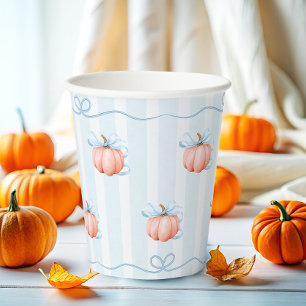 Kleine pompoen op de weg Blue Bow Baby shower Papieren Bekers
