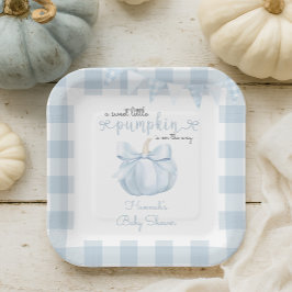 Kleine pompoen op de weg Blue Bow Baby shower Papieren Bordje