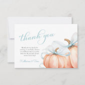 Kleine pompoen op de weg Blue Bow Boy Baby shower Bedankkaart (Voorkant)