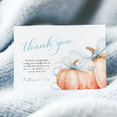 Kleine pompoen op de weg Blue Bow Boy Baby shower Bedankkaart