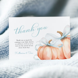 Kleine pompoen op de weg Blue Bow Boy Baby shower Bedankkaart