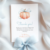 Kleine pompoen op de weg Blue Bow Boy Baby shower Bedankkaart