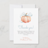 Kleine pompoen op de weg Blue Bow Boy Baby shower Bedankkaart (Voorkant)