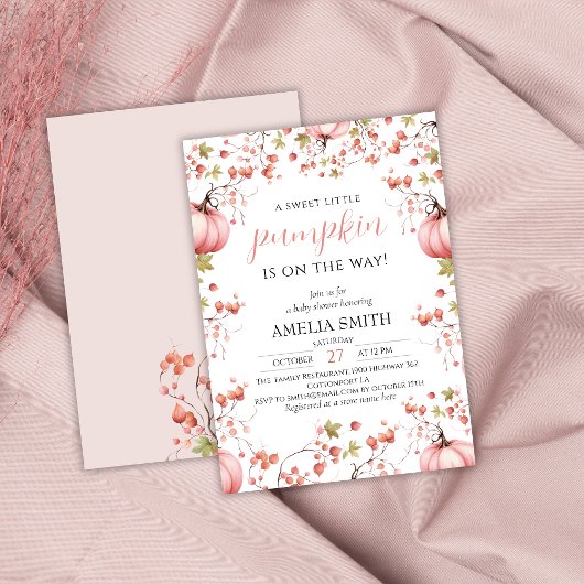 Kleine pompoen op de weg Elegant Roze Baby shower Kaart