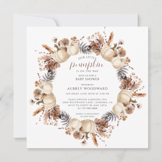 Kleine pompoen op de weg Herfst Baby shower Kaart (Voorkant)