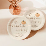 Kleine pompoen op de weg Herfst Baby shower Papieren Bordje<br><div class="desc">Deze papieren Borden zijn voorzien van een mooie moderne kalligrafie met een aardse kleurstelling - ideaal voor een baby shower verzadigd in neutrale tinten. Bewerk eenvoudig de meeste woorden zodat deze overeenkomen met uw evenement! Tekst- en achtergrondkleuren zijn VOLLEDIG bewerkbaar —> klik op de knop "Bewerken met ontwerpgereedschap" om te...</div>