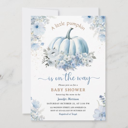 Kleine pompoen op de weg jongen Herfst Baby shower Kaart (Voorkant)