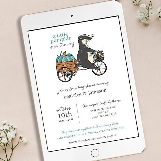 Kleine pompoen op de weg koppels jongen Baby showe Kaart