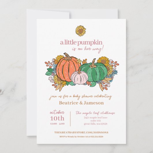 Kleine pompoen op de weg meisje Baby shower Kaart (Voorkant)